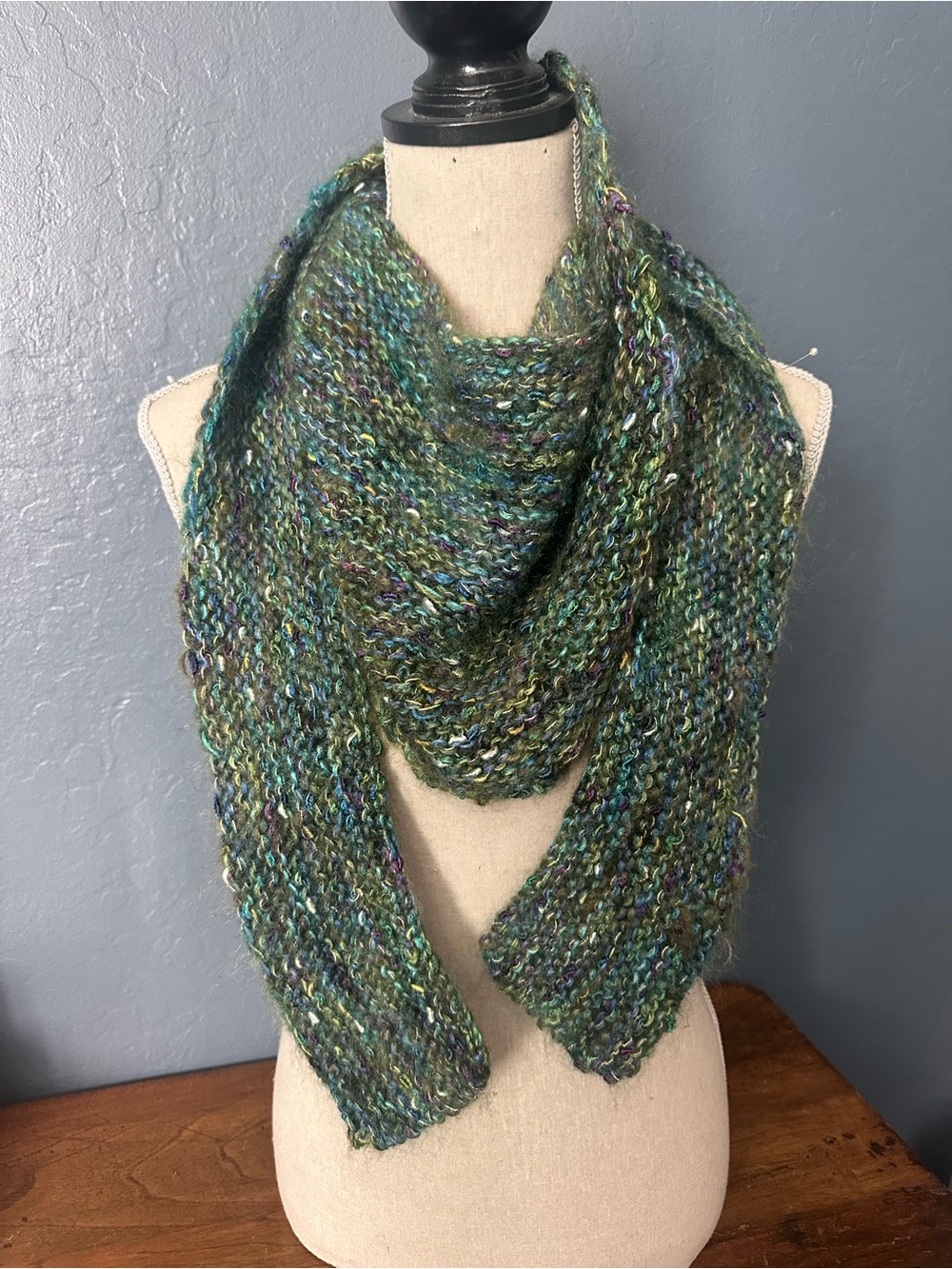 Handcrafted cashmere Green Multi-Tone Knit Wrap Scarf - Women Accessories